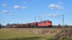 Die an DB Cargo vermietete Railpool 151 109 (ex DB), ist mit einem gemischtem Güterzug am 20.03.18 in Hüde in Richtung Osnabrück unterwegs.