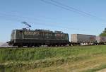 151 124-5 am 5.5.2018 in den Abendstunden auf der Rhein-Main-Bahn zwischen Klein-Gerau und Braunshardt mit einem Containerzug.