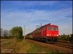 Im Abendlicht strebt 155 171 mit ihrem Steinkohle-Bunkerzug am Posten 100 bei Falkenberg/E.