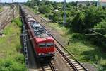 155 049-0 DB als Kesselzug durchfährt den Bahnhof Falkenberg(Elster).