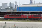 Lok’s der BR 155 auf dem Abstellgleis in Sassnitz-Mukran.