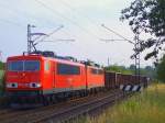 155 008-1 zieht Anfang Juni einen Zementklinkerleerzug von Heilbronn nach Harburg (Schwaben), hier bei der Durchfahrt von Hofen(b Aalen) - hinter der 155er luft noch eine unbekannte 140er abgebgelt mit.