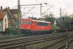 23. März 2007,Kronach, Lok 155 168 fährt mit einem Güterzug in Richtung Saalfeld
