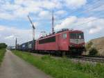 13.6.2008 15.16Uhr Br155 219-9 Orientrot mit einem gem Gz nach Weil am Rhein Rbf in Eimeldingen.Geplant war dass die Br155 aus XSBR(Basel SBB)gen Norden fhrt berraschen und glcklicherweise erwischt