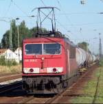 155 208-2 donnert mit seinem Gterzug am 29.07.2008 durch Lbbenau/Spreewald.