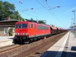 155 089-6 durchfhrt mit einem Gz den Bhf Neustrelitz. 29.07.08
