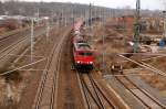 Gleich hinterher kam am 16.03.09 155 081 mit einem Getreidezug in den Gterbereich von Bitterfeld .