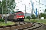 155 238 von der Insel Rgen kommend auf dem Weg nach Rostock kurz vorm Hbf Stralsund am 19.06.09