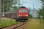 155 128 am Abend des 07.07.09 aus Mukran kommend kurz vor dem Abzwg Srg in Stralsund Richtung Sden