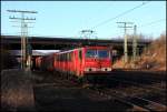 Der  Energiecontainer  155 204 (9180 6155 204-1 D-DB) unterquert die A1 bei Hagen-Hengstey in Richtung Hagen-Vorhalle.