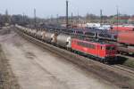 155 189-4 fuhr mit einem Gz Zentwagen am 07.04.2010 auf dem Gterumgehungsgleis durch den Seelzer Rbf.