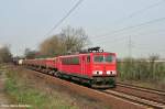 155 055-7 war mit einem weiteren gemischten Gz auf der GUB Hannover unterwegs (Ahlten 08.04.10)