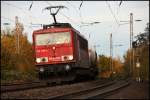 155 189 (9180 6155 189-4 D-DB) hat mit ihrem gemischten Frachtzug am Haken den Rangierbahnhof Hagen-Vorhalle als Ziel. (Westhoven am Abend des 29.10.2010)