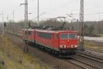 155 095 zieht 155 043 am 11.11.2010 durch Eberswalde in Richtung Angermnde