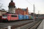 155 214-0 mit Containerzug am 20.12.2011 in Rathenow