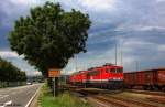 155 184-5 MEG 703 + 232 489-5 MEG 315 warten darauf, den am Abend fahrenden Gipszug zu bespannen, ex KBS 592 Berga-Kelbra - Stolberg (Harz), fotografiert im Bhf. Rottleberode Sd am 03.08.2012 