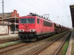 Am 18.04.2013 kam 155 080 mit einem Schotterzug durch Stendal und fuhr weiter nach Wittenberge.