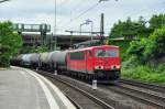 155 099 mit einem Kesselwagenzug im Bahnhof Hamburg-Harburg.Aufgenommen am 26.6.2013
