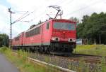 Ein Lokzug auf de, Weg gen Norden, gezogen von 155 104-3. Ferner mit dabei waren 155 115-9, 155 113-4, 155 266-0, 145 010-5 und 185 143-5. Aufgenommen am 30.07.2013 bei Wehretal-Reichensachsen.