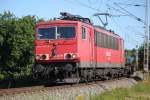 155 133-2 mit KLV-Zug von Rostock-Seehafen nach Hamburg-Billwerder bei der Durchfahrt in der Gterumgehung Rostock/Hbf.15.06.2014