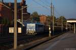 155 045-9 PRESS (155 238-9) Eisenbahnbau- and Betriebsgesellschaft Pressnitztalbahn mbH mit einem Holzzug in Rathenow und fuhr weiter in Richtung Stendal. 03.10.2014 