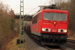 155 037-5 DB Schenker Rail in Michelau am 11.02.2015. (Bild entstand vom Ende des Bahnsteigs)