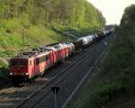 Umleiterverkehr im Vogtland mit BR 155 140-7 und Ludmilla im Schlepp. Der Mischer ist am 23.04.2014 auf dem Weg von Nürnberg nach Leipzig gewesen, hier kurz vor Jößnitz. 