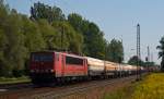 155 113 verieß mit einem gemischten Güterzug am 22.08.15 den Leipziger Güterbahnhof und passierte anschließend Thekla Richtung Mockau.
