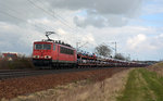 155 239 zog am 19.03.16 einen Skoda-Zug durch Zeithain Richtung Falkenberg(E).