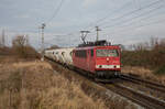 Am 07.01.2023 fuhr die 155 183 der Maik Ampft Eisenbahndienstleistungen mit dem leeren Zementzug von Rostock Seehafen nach Köthen. Aufgenommen kurz hinter Rostock in Sildemow. 