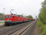 Dieses MEG Doppel bestehend aus 143 344-0 (MEG 605) und 156 001-0 (MEG 801) konnte am 02.05.2013 mit Holzzug gen Sden in Wehretal-Reichensachsen  erlegt  werden.
