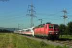 Die 181 207-2 mit dem IC 361 (Straburg-Mnchen) am Abzweig Brunnenstck zwischen Ettlingen West und Karlsruhe Hbf.