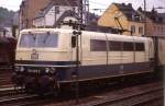 Im September 1991 entstand diese Aufnahme der 184 003-2, die mit einem Güterzug aus Apach kommend den Hauptbahnhof Trier in Richtung Ehrang durchfuhr. Nikon F301 - Scan vom Dia. 