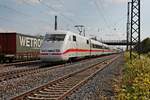 Nachschuss auf 401 513-7  Frankenthal/Pfalz , als dieser am 04.05.2016 durch den Bahnhof von Müllheim (Baden) als ICE 279 (Berlin Ostbahnhof - Basel SBB) in Richtung Schweiz fuhr.