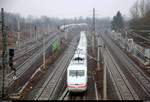 Nachschuss auf 401 509 (Tz 119  Osnabrück ) als verspäteter ICE 701 (Linie 18) von Hamburg-Altona nach München Hbf, der den Abzweig Thüringen (At) passiert.