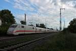 Ausfahrt von 401 081-5  Interlaken  am 28.05.2014 als ICE 272 (Zürich HB - Hamburg-Altona) in Müllheim (Baden) gen Freiburg.