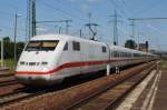 Hier 402 011-1  Uelzen  als Leerzug von Berlin Hbf.(tief) nach Berlin Rummelsburg mit 402 019-4  Hagen  als Leerzug von Berlin Hbf.(tief) nach Berlin Rummelsburg, bei der Durchfahrt am 6.7.2013 durch