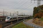 Nachschuss am 24.10.2015 auf 403 560-6  Linz am Rhein , als dieser als ICE ___ (Basel SBB - Köln Hbf) auf der SFS Haltingen - Schliengen kurz hinter dem Katzenbergtunnel auf dem Weg nach Freiburg