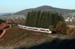 403 001 als ICE nach Mnchen am 31.10.13 bei Hain im Spessart