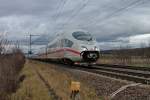 Am 03.01.2014 fuhr 403 522-6  Solingen  zusammen mit 403 521-8  Krefeld  als ICE 103 (Hannover Hbf - Basel SBB), als sie nördlich von Müllheim (Baden) ihrem Ziel entgegen fuhren.