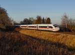 Der 412 007 als ICE nach München am 28.12.2018 unterwegs bei Fahlenbach.