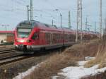 Einfahrender RE 33313 Stralsund-Binz am 16.Mrz 2010 bei der Einfahrt in Bergen/Rgen.