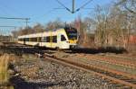 Im Pendel zwischen Venlo und Düsseldorf ist am Sonntag den 10.1.2016 der Eurobahntriebwagen ET 7.09 in Korschenbroich zu sehen.