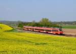 442 355 als S2 aus Warnemünde nach Güstrow. Aufgenommen am 25.04.14 kurz hinter Pölchow in Benitz.