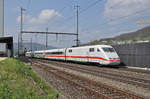 ICE 401 580-6 durchfährt den Bahnhof Gelterkinden. Die Aufnahme stammt vom 06.04.2017.