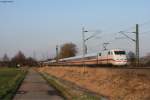 Planmig verkehrt auf der KBS 701 tagsber kein Triebzug der BR 401. Am Nachmittag des 10.02.2013 musste 401 019-3  Osnabrck  als ICE 974 (Stuttgart-Kiel) ber Heidelberg umgeleitet werden, weil die SFS wegen Tieren im Gleis kurz gesperrt wurde. Durch diese Umleitung versptete sich der Zug um etwa 20 Minuten. Aufgenommen bei Bad Schnborn.