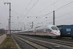 Nachschuss auf 403 518-4  Münster (Westf.) , als dieser zusammen mit 403 063-1 am 20.12.2016 auf dem Weg von Basel SBB nach Köln Hbf/Dortmund Hbf war und hier durch den Bahnhof von Müllheim (Baden) fuhren.