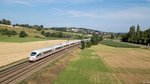 403 036 mit einem weiten 403 als ICE 514 auf dem Weg von München in Richtung Stuttgart bei Uhingen im Juli 2015.