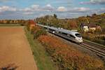 Als ICE 105 (Amsterdam CS - Basel SBB) fuhr am 25.10.2015 der 406 011-7 (4611)  Düsseldorf  zusammenmit einer weiteren 406er Einheit als ICE 505 (Köln Hbf - Basel SBB) südlich von Müllheim (baden) in Richtung Schweizer Grenze.