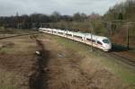 ICE 406 001 mit verkrztem Nummer 4601 als ICE 129 Amsterdam -Frankfurt/M am Eisenbahnknotenpunk Utrecht-Lunetten.